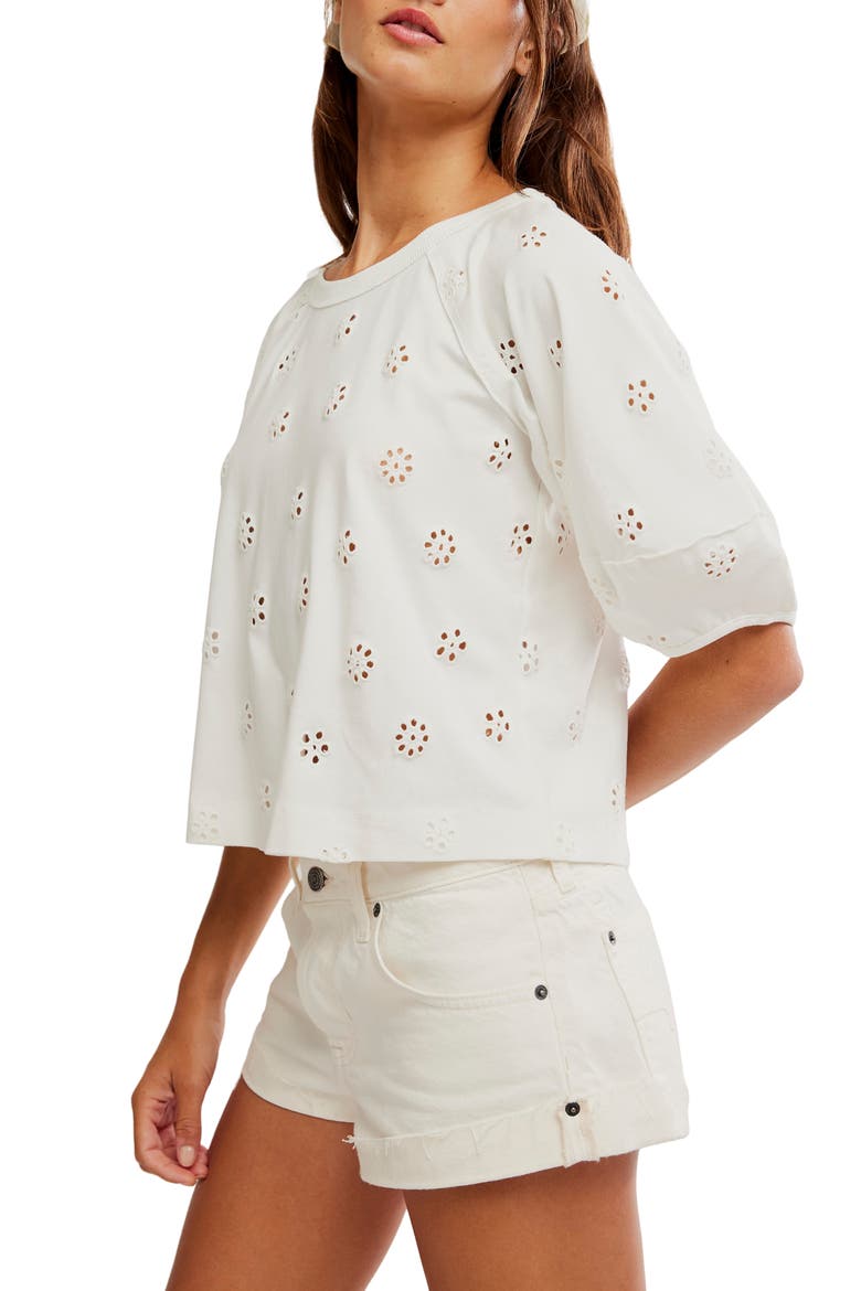 Jessie Eyelet Puff Sleeve Top, Alternate, color, WHISPER WHITE