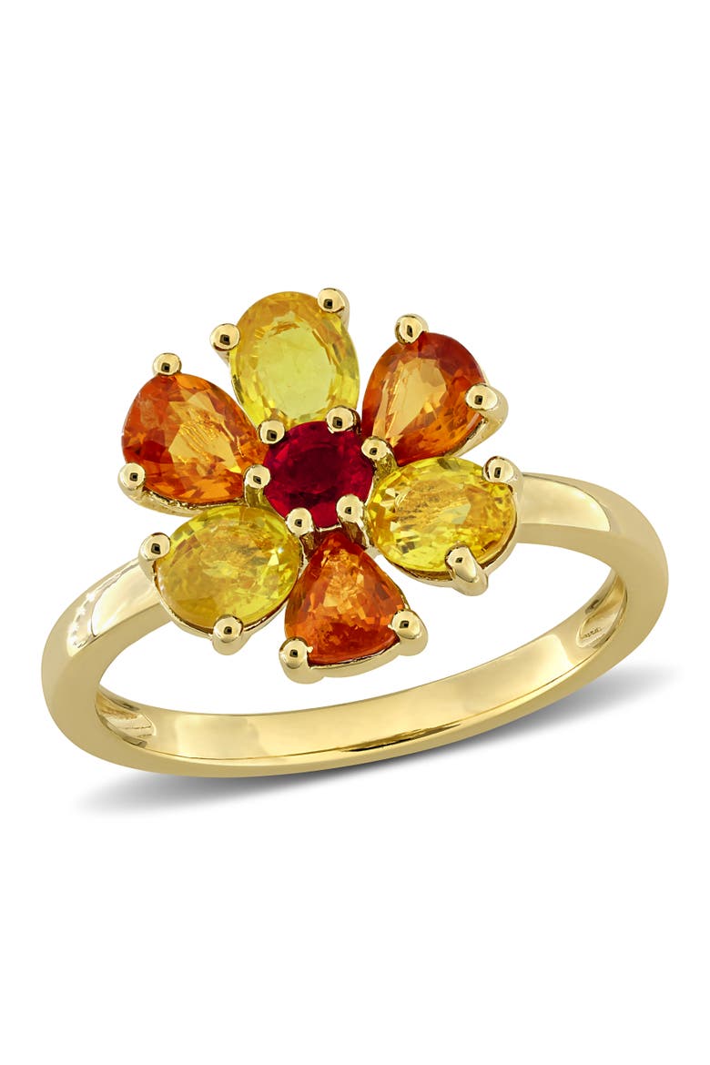 Orange & Yellow Sapphire Flower Ring, Main, color, Sapphire