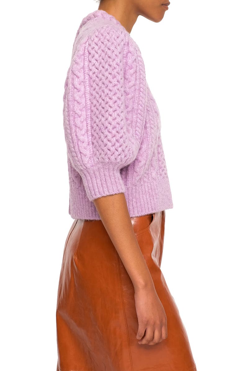 Sea Ebba Puff Sleeve Cable Knit Merino Wool Blend Sweater, Alternate, color, 