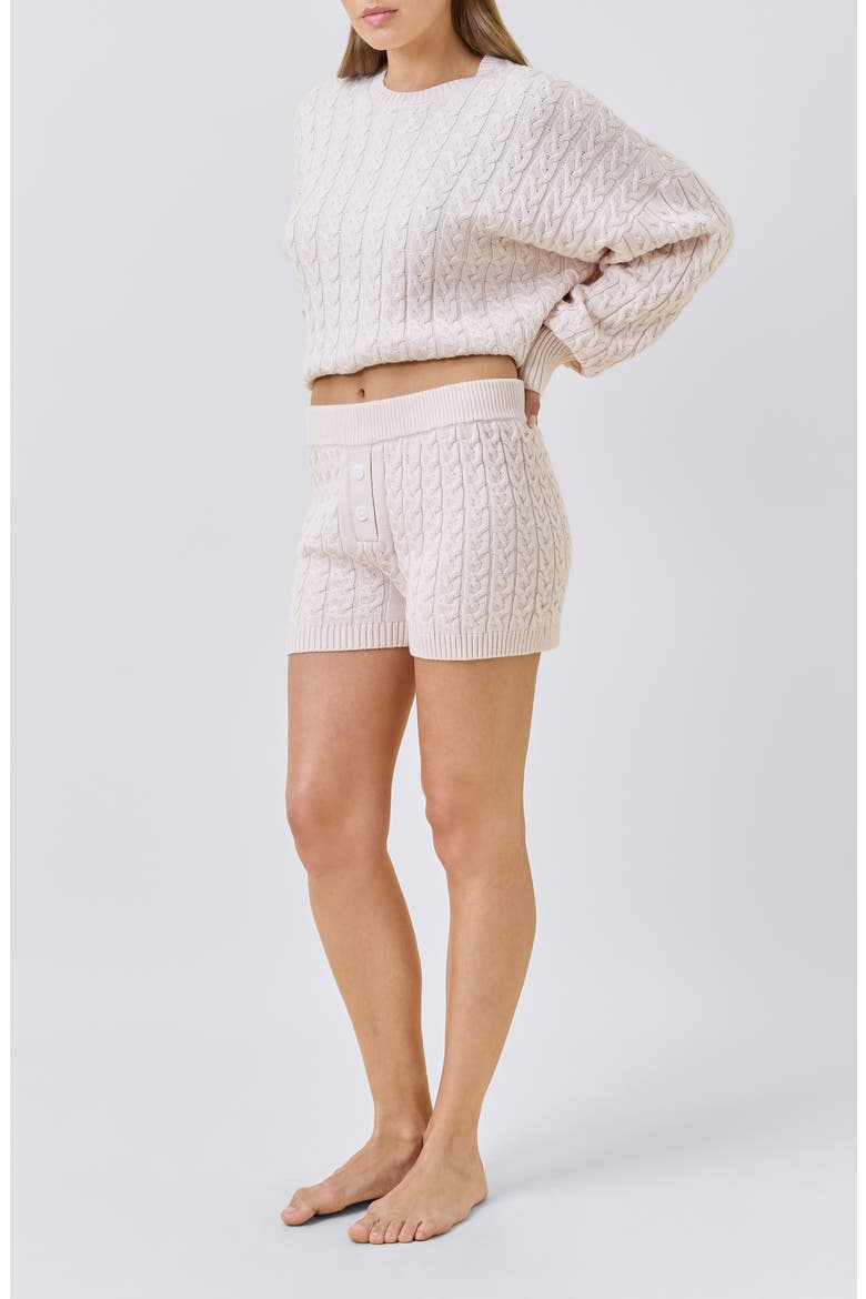 Cable Knit Short Pajama Bottoms, Alternate, color, SHELL