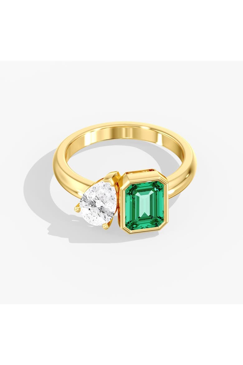 Toi et Moi Green Emerald and Lab Diamond Ring in 14K, Main, color, Yellow Gold