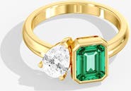 Everlee Toi et Moi Green Emerald and Lab Diamond Ring in 14K