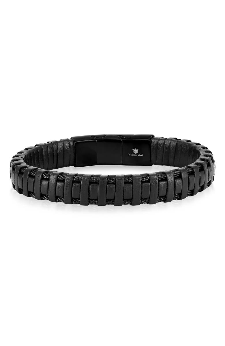 BLACKJACK Men's Leather Wrapped Bracelet, Main, color, Black