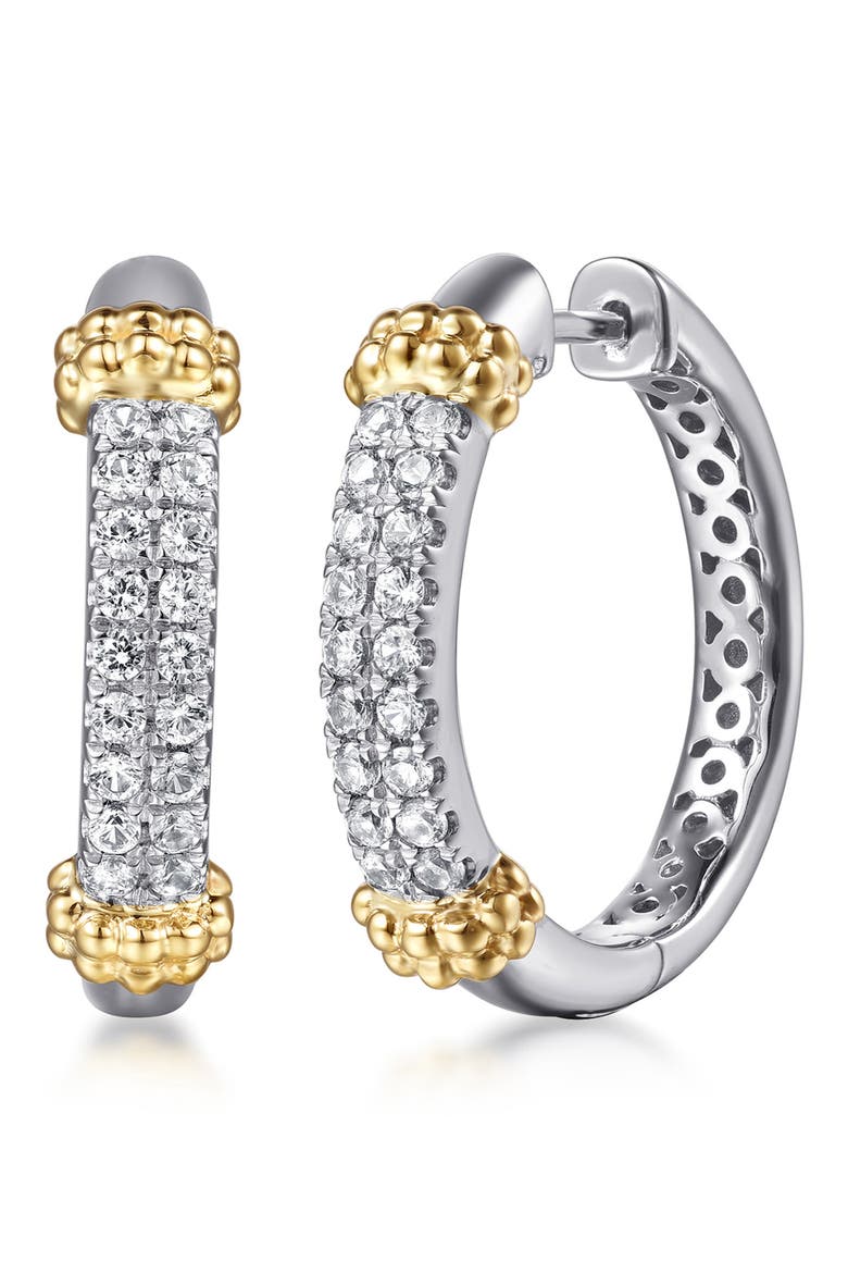 Bujukan 14K Gold, Sterling Silver & White Sapphire Hoop Earrings, Main, color, SILVER/ 14K YELLOW GOLD