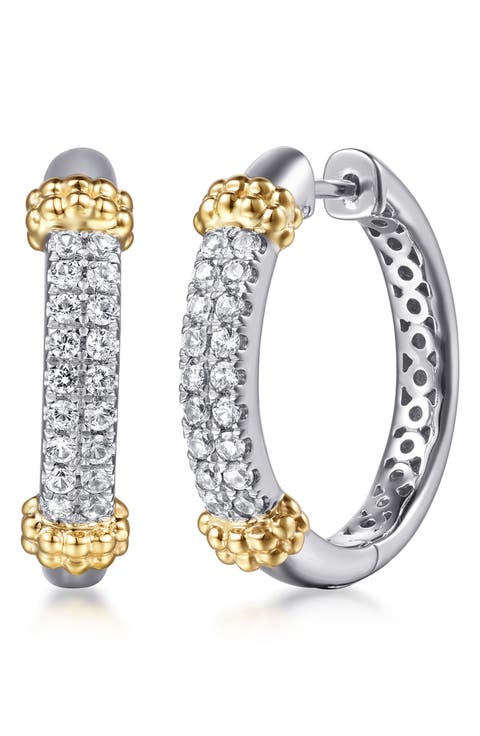 Bujukan 14K Gold, Sterling Silver & White Sapphire Hoop Earrings
