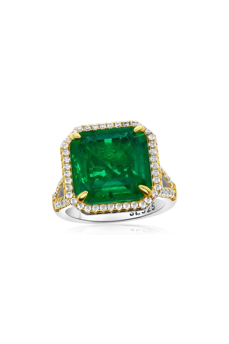 Gala Cubic Zirconia Halo Engagement Ring, Main, color, GREEN