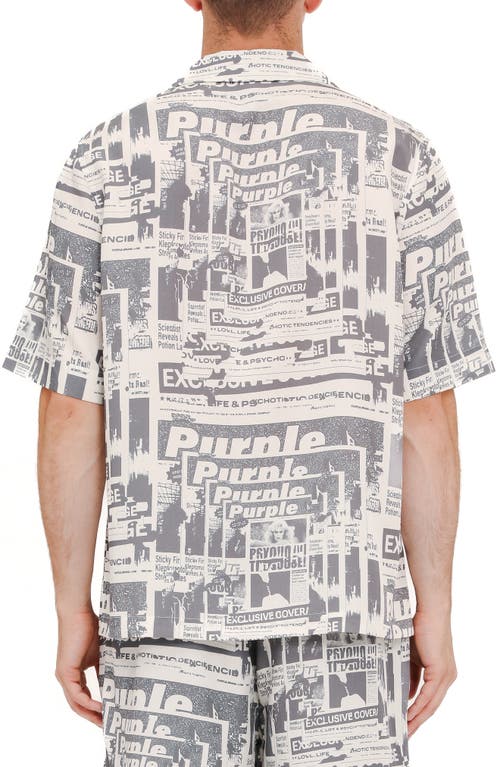 Purple Brand Tabloid Print Short Sleeve Button-up Shirt In Ivory/grey Multi