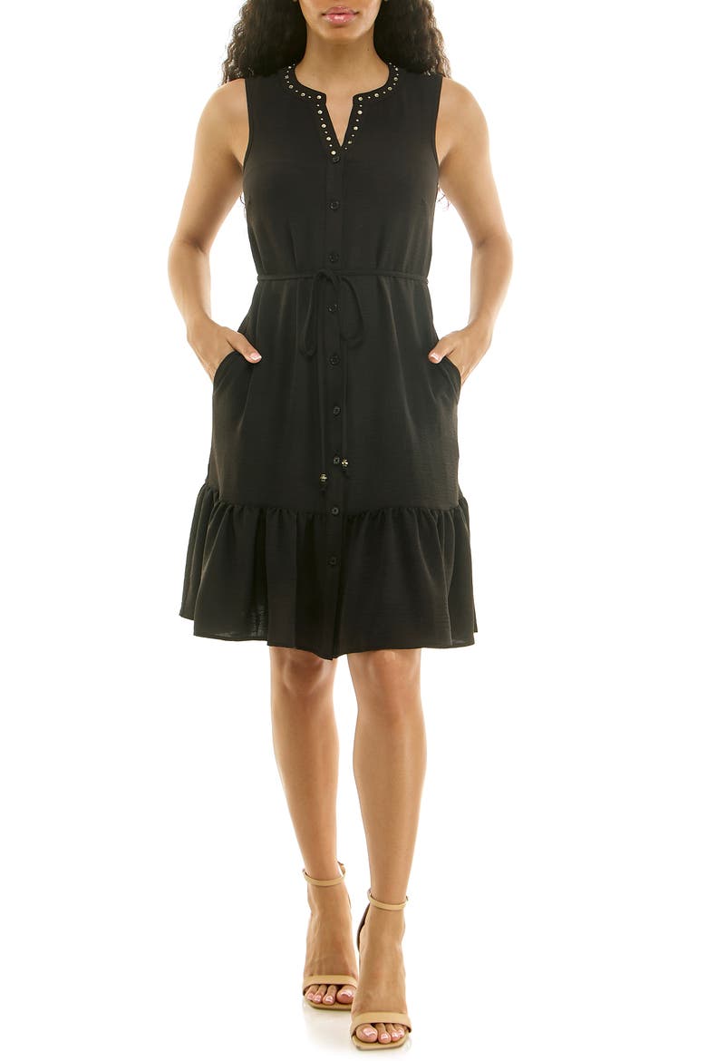 Embellished Tiered Dress, Main, color, BLACK