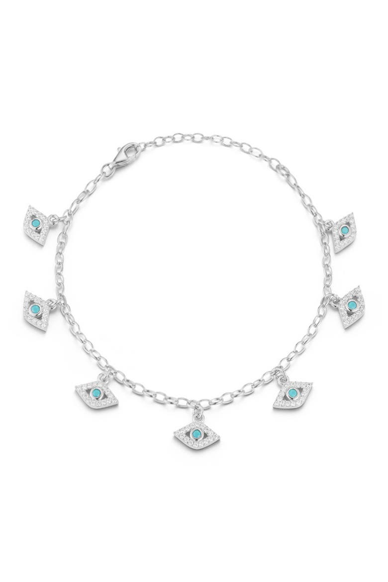Cubic Zirconia Evil Eye Charm Anklet, Main, color, SILVER