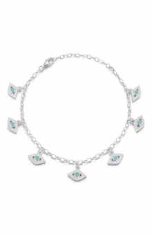 SPHERA MILANO Cubic Zirconia Evil Eye Charm Anklet