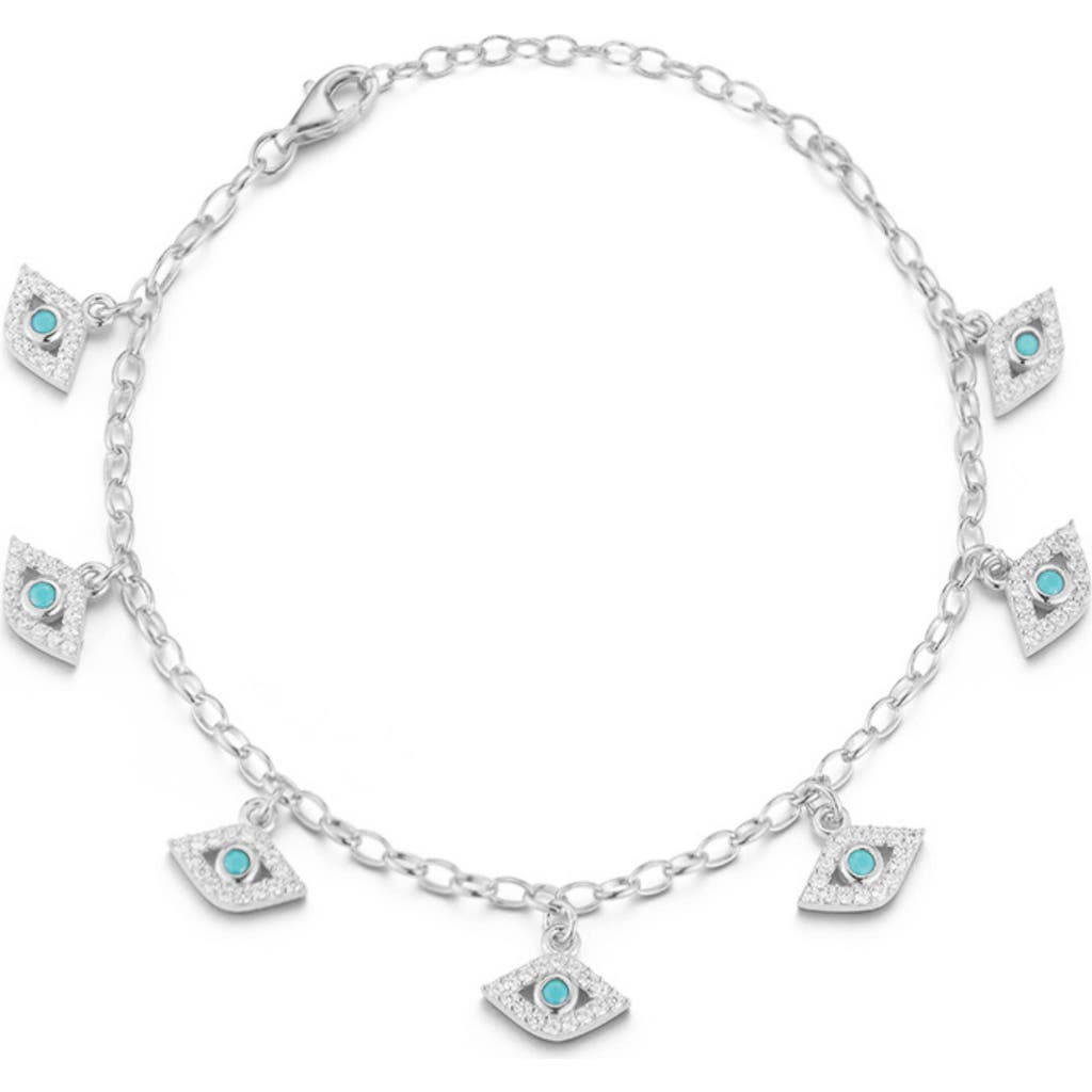 Sphera Milano Cubic Zirconia Evil Eye Charm Anklet In Silver