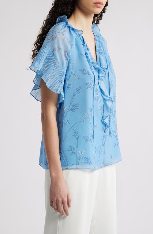 Kobi Halperin Plissé Ruffle Print Top In Horizon Multi