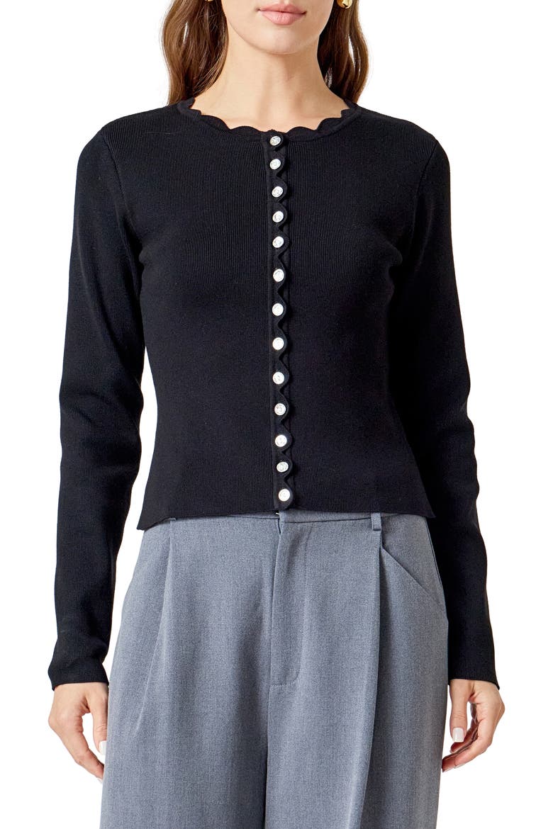 Scalloped Cardigan, Main, color, BLACK