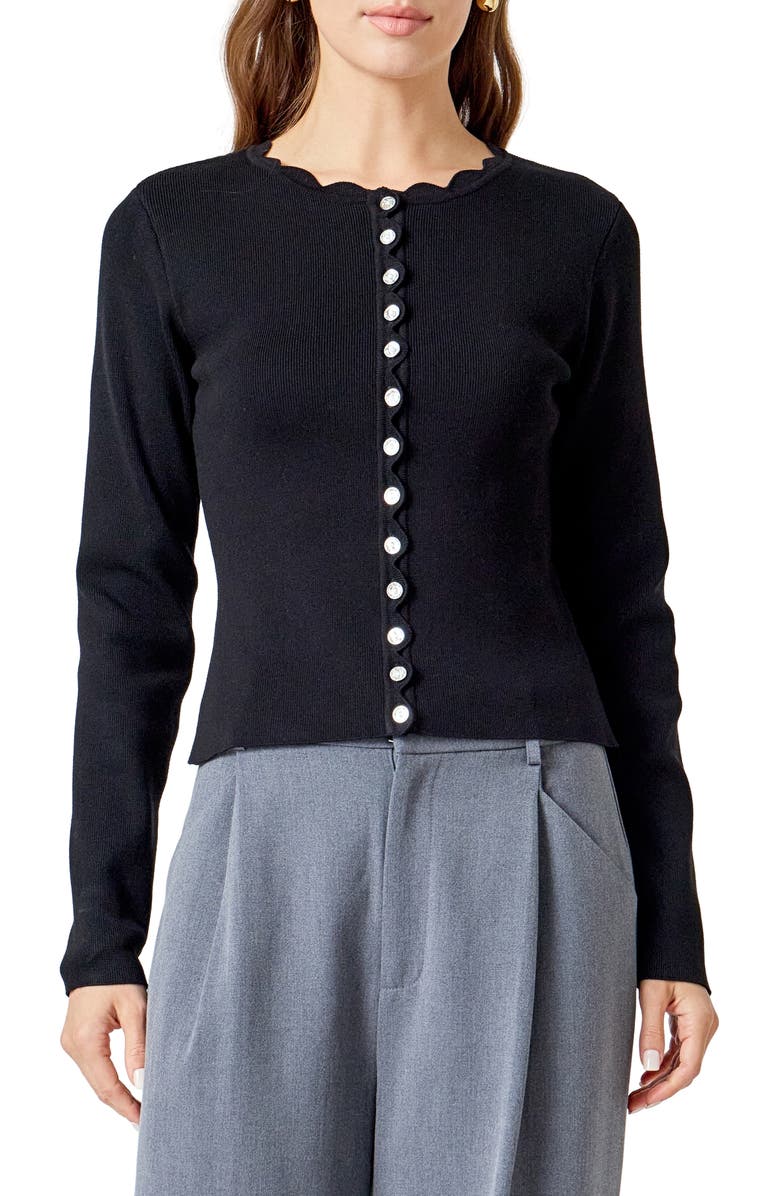 Endless Rose Scalloped Cardigan, Main, color, Black