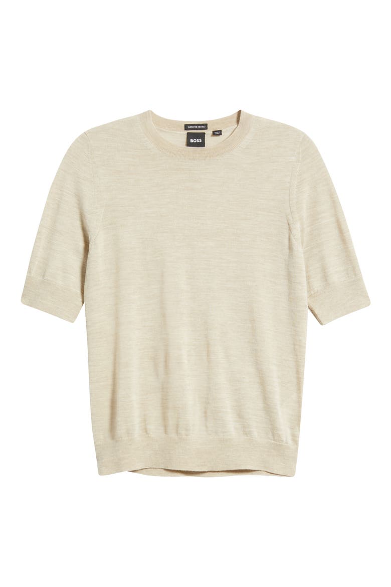 Farbella Short Sleeve Virgin Wool Sweater, Alternate, color, LT BGE
