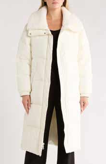 Michael Kors Faux Shearling Collared 450 Fill Power Longline Jacket