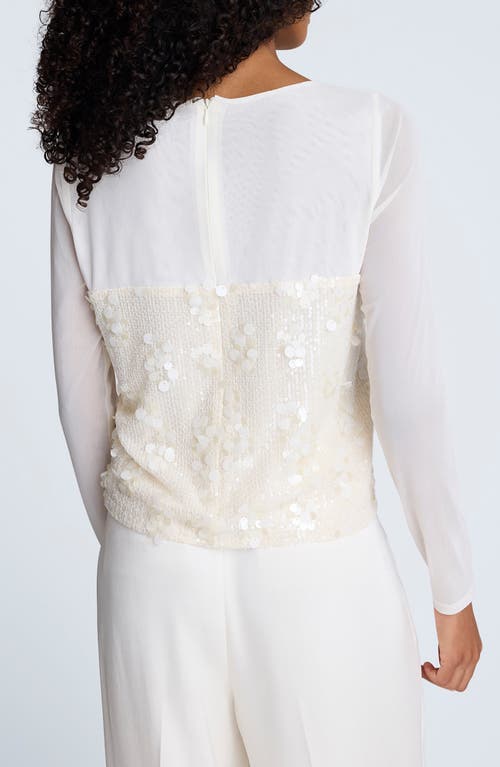 Kenneth Cole Sequin Mesh Long Sleeve Top In White