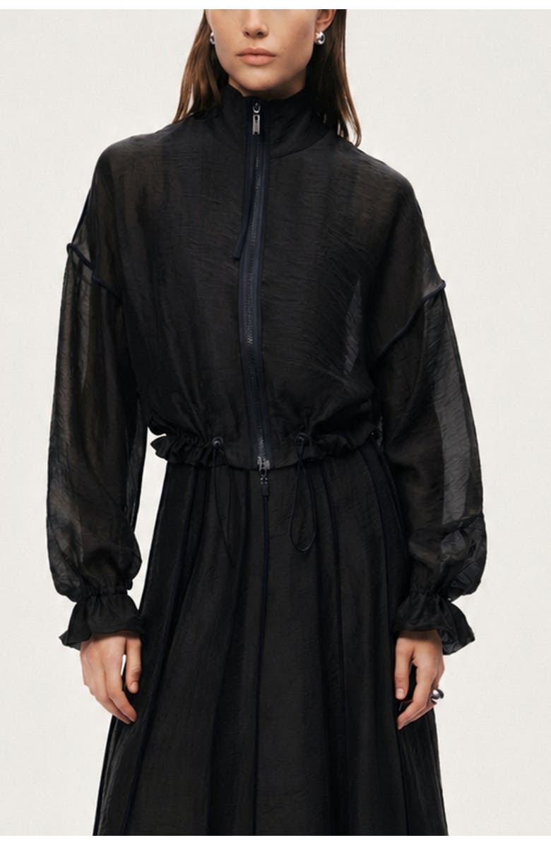 Nocturne Sheer Zip Front Jacket, Main, color, Black