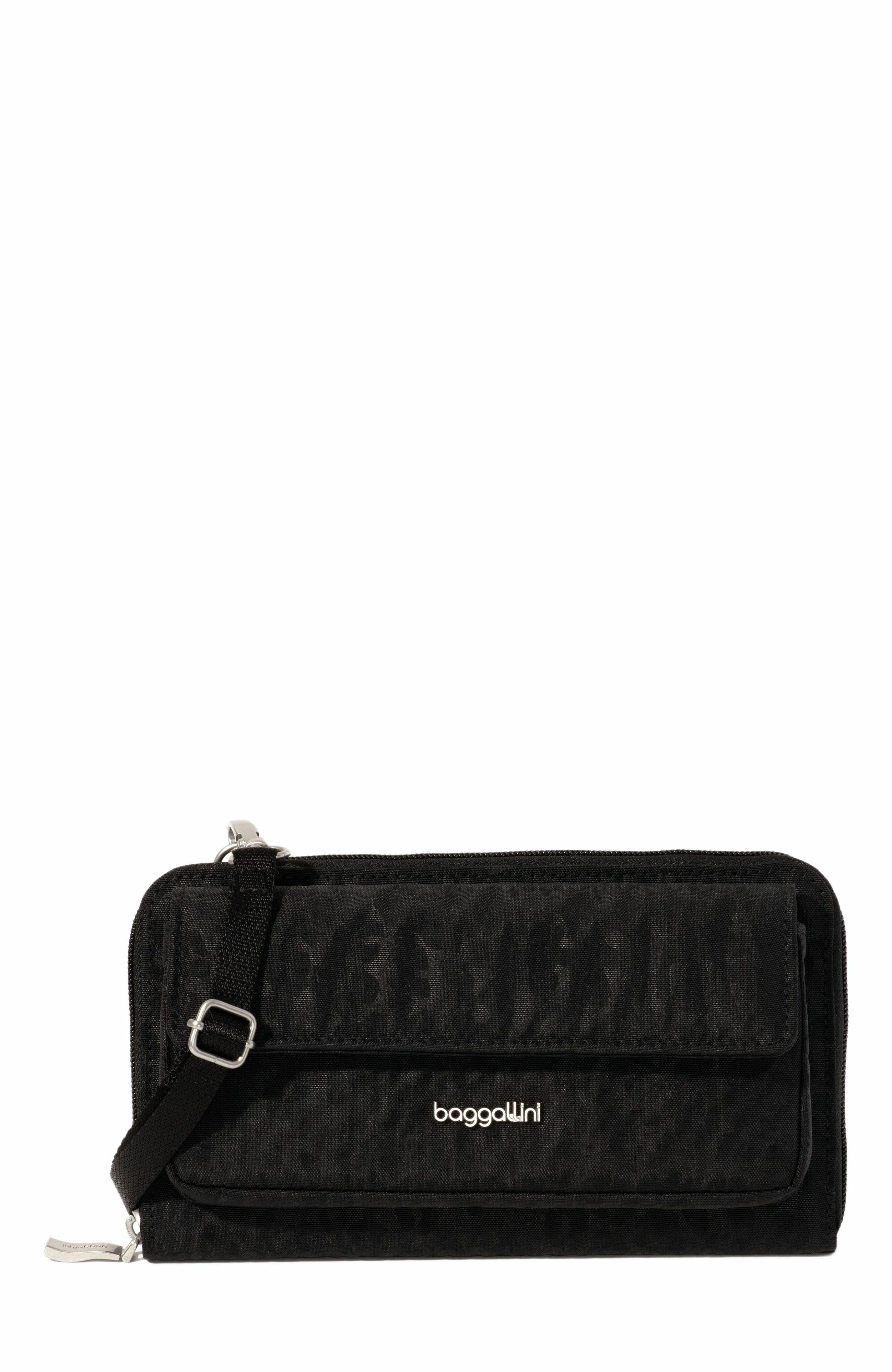 BAGGALLINI RFID Phone Wallet Crossbody Bag in Black Cheetah Emboss 
