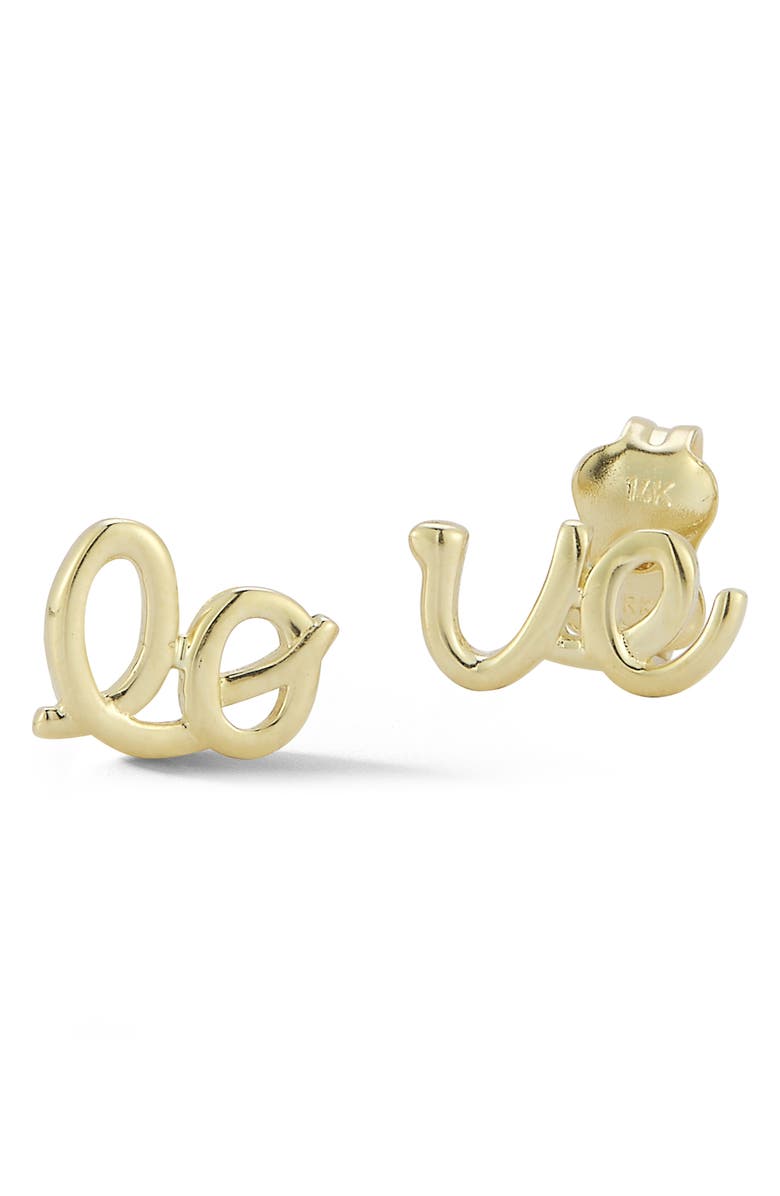 Ember Fine Jewelry 14K Yellow Gold 'Love' Stud Earrings, Main, color, 