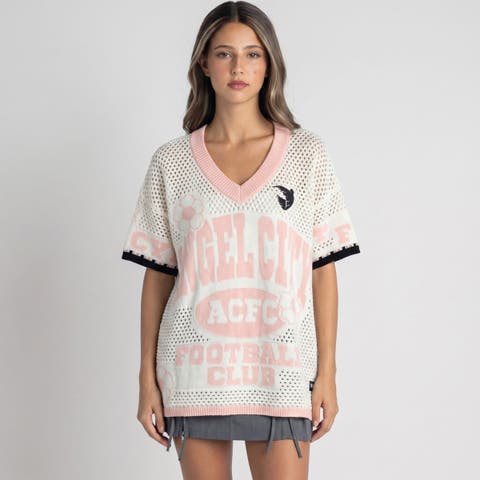Women's The Wild Collective x Anthropologie Cream Angel City FC Crochet Jersey Top