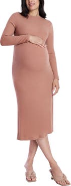 MOTHERHOOD MATERNITY Crew Neck Rib Knit Long Sleeve Column Dress