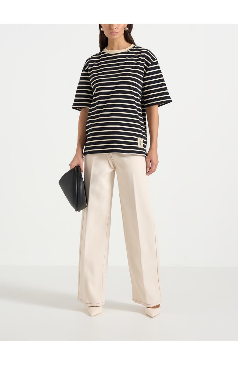 Manière De Voir Riley Unisex Striped Relaxed Fit Cotton T-Shirt, Main, color, Black/Cream