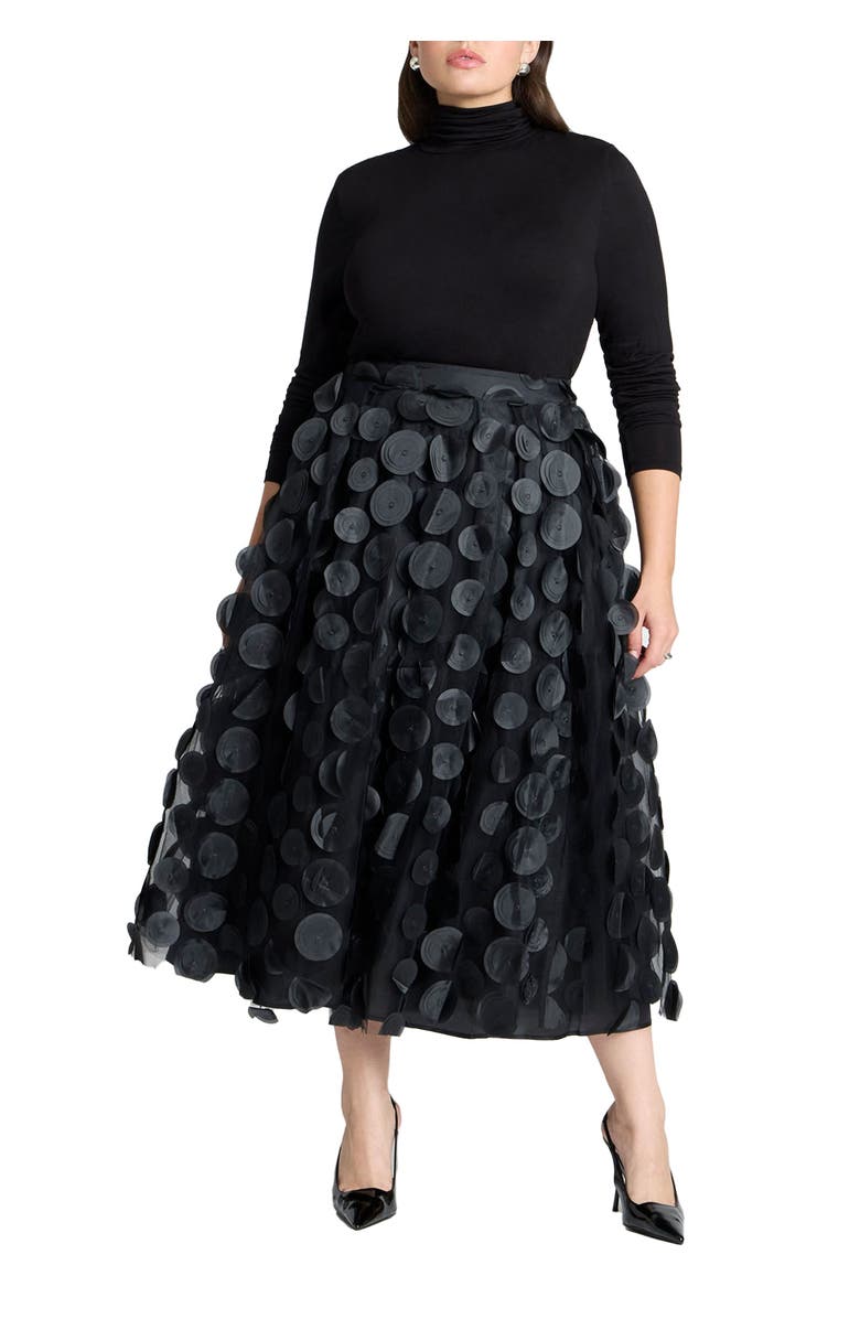 ELOQUII Dimensional Dot Full Skirt, Main, color, Black Onyx
