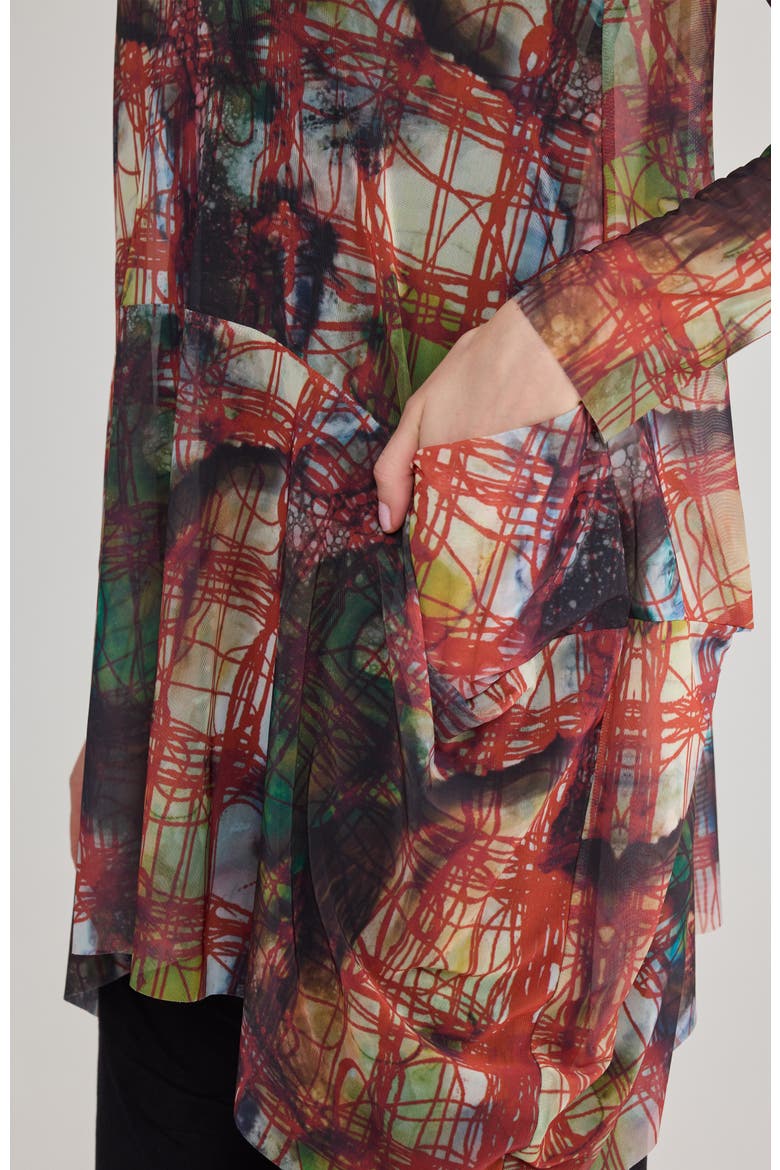 Clemence Printed Mesh Tunic, Alternate, color, Multi-Brown