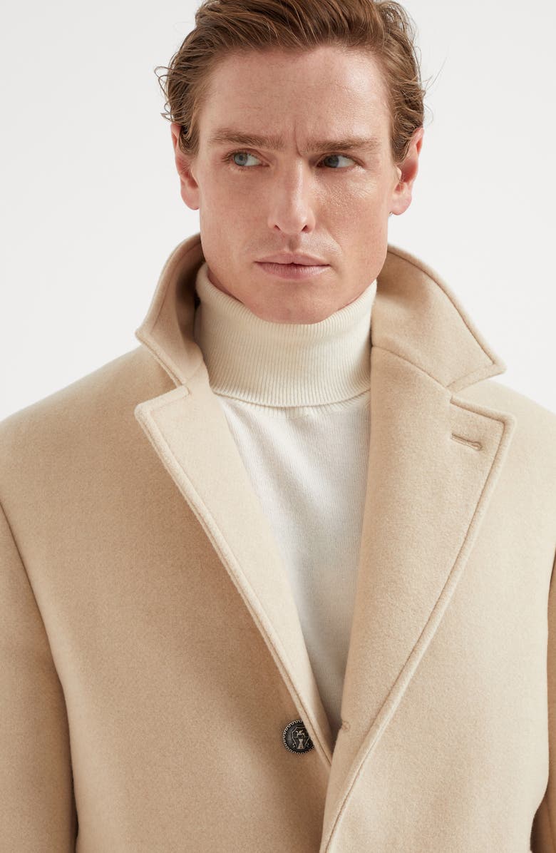 Brunello Cucinelli Camel double cloth coat with metal buttons, Alternate, color, 