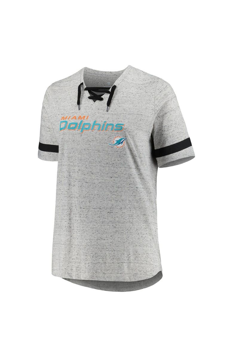 PROFILE Women's Heather Gray Miami Dolphins Plus Size Lace-Up V-Neck T-Shirt, Alternate, color, 