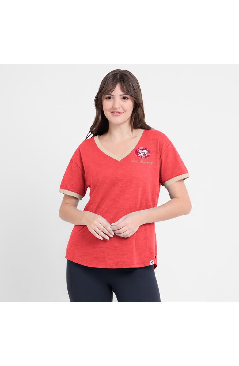 FANATICS Women's Fanatics Red Cincinnati Reds Binge Worthy Stadium Slub V-Neck T-Shirt, Alternate, color, Red