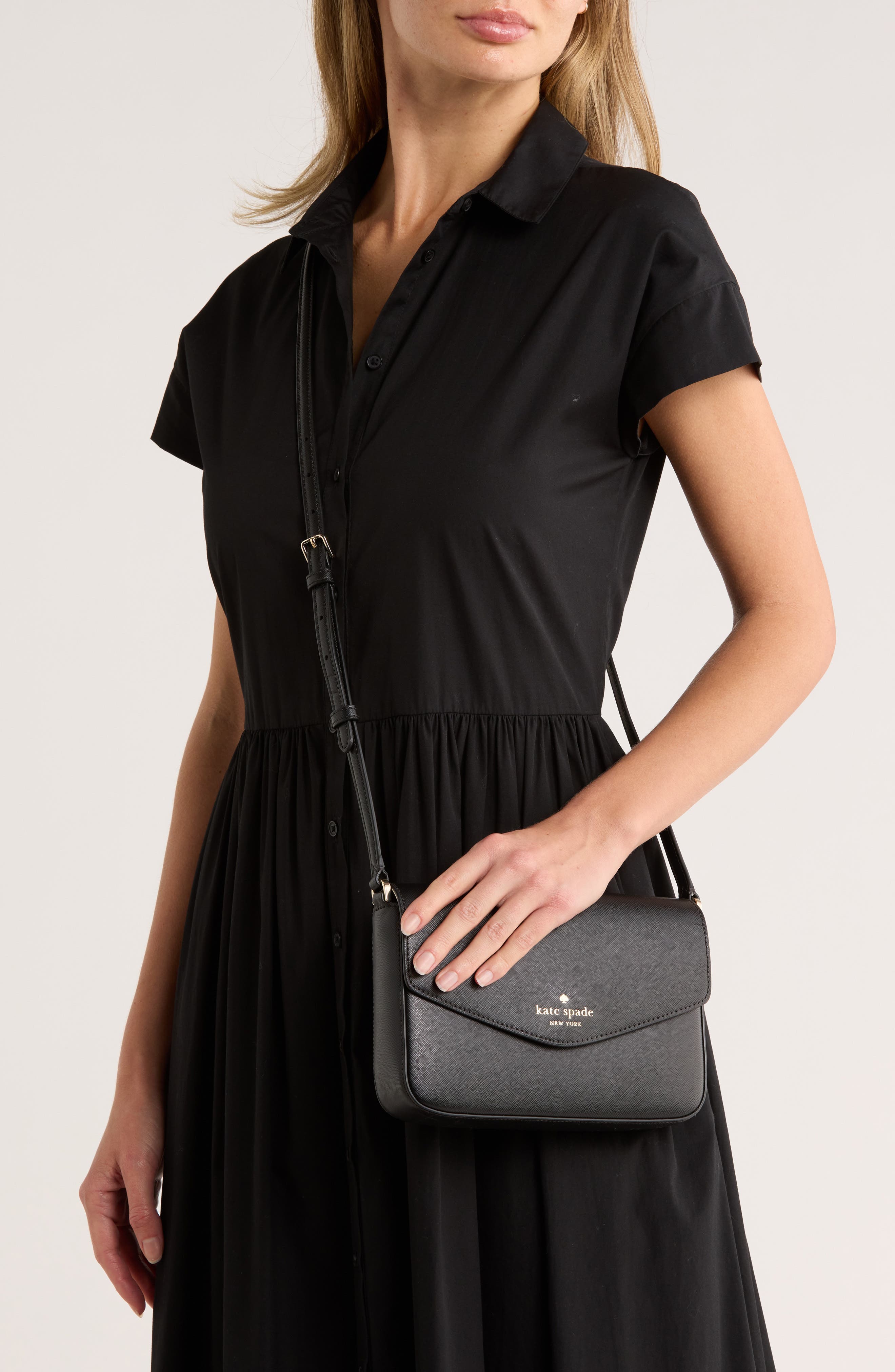 Kate Spade New York envelope flap leather crossbody bag, Alternate, color, Black