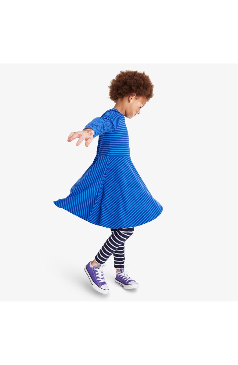 Primary Kids Long Sleeve Twirly Dress In Mini Stripe, Alternate, color, Blueberry Cobalt Stripe