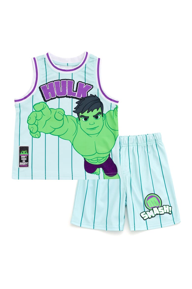 Spidey and His Amazing Friends Athletic Mesh Tank Top and Shorts Set, Main, color, Hulk Light Blue