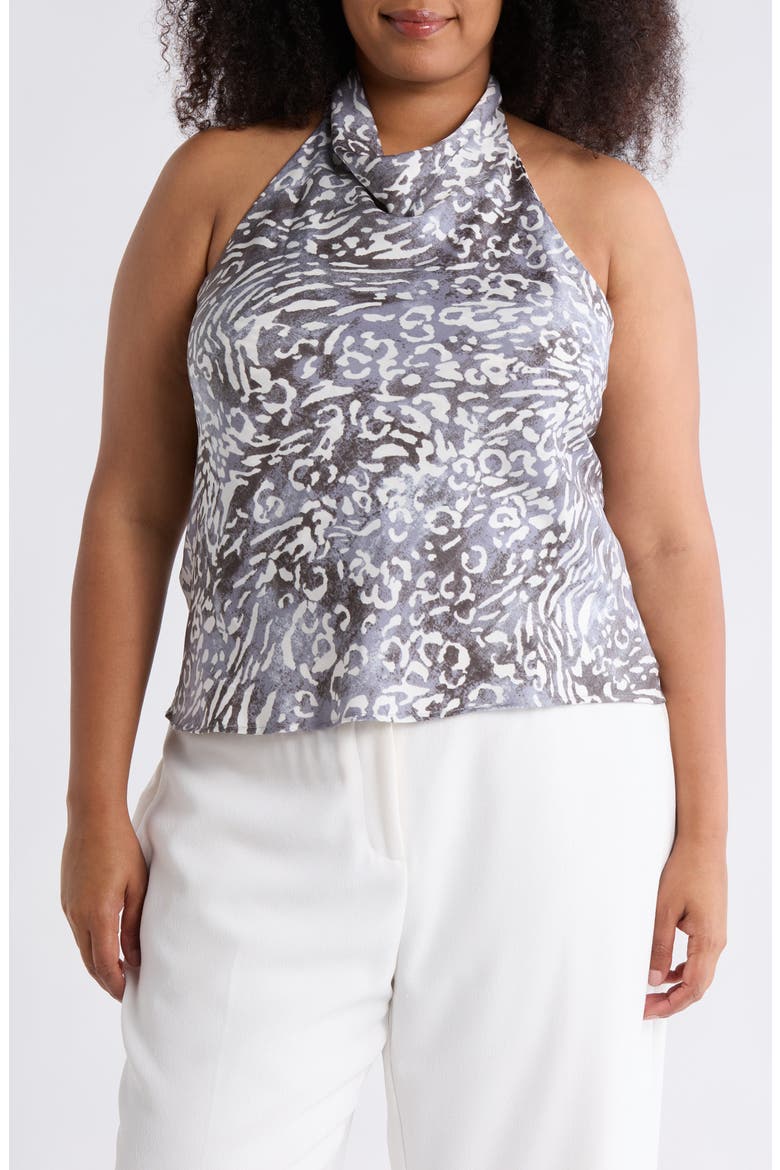 Animal Print Halter Satin Top, Main, color, GREY