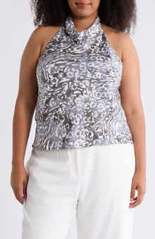 Renee C Animal Print Halter Satin Top
