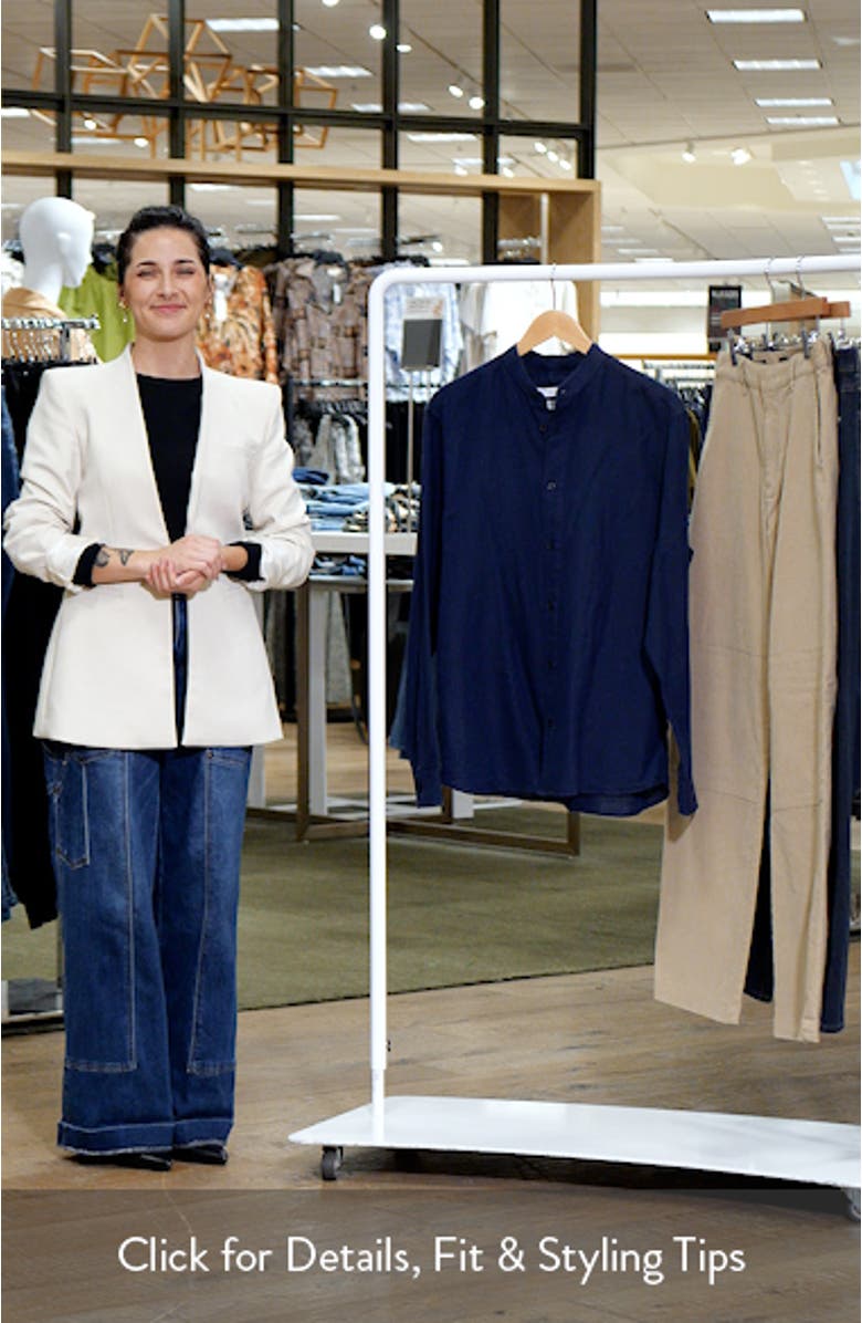 Band Collar Linen Blend Button-Up Shirt, sales video thumbnail