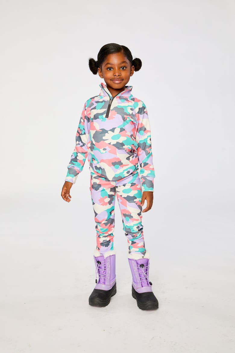 Two Piece Camouflage Brushed Half-Zip Top & Pants Thermal Underwear, Alternate, color, Coral Camouflage
