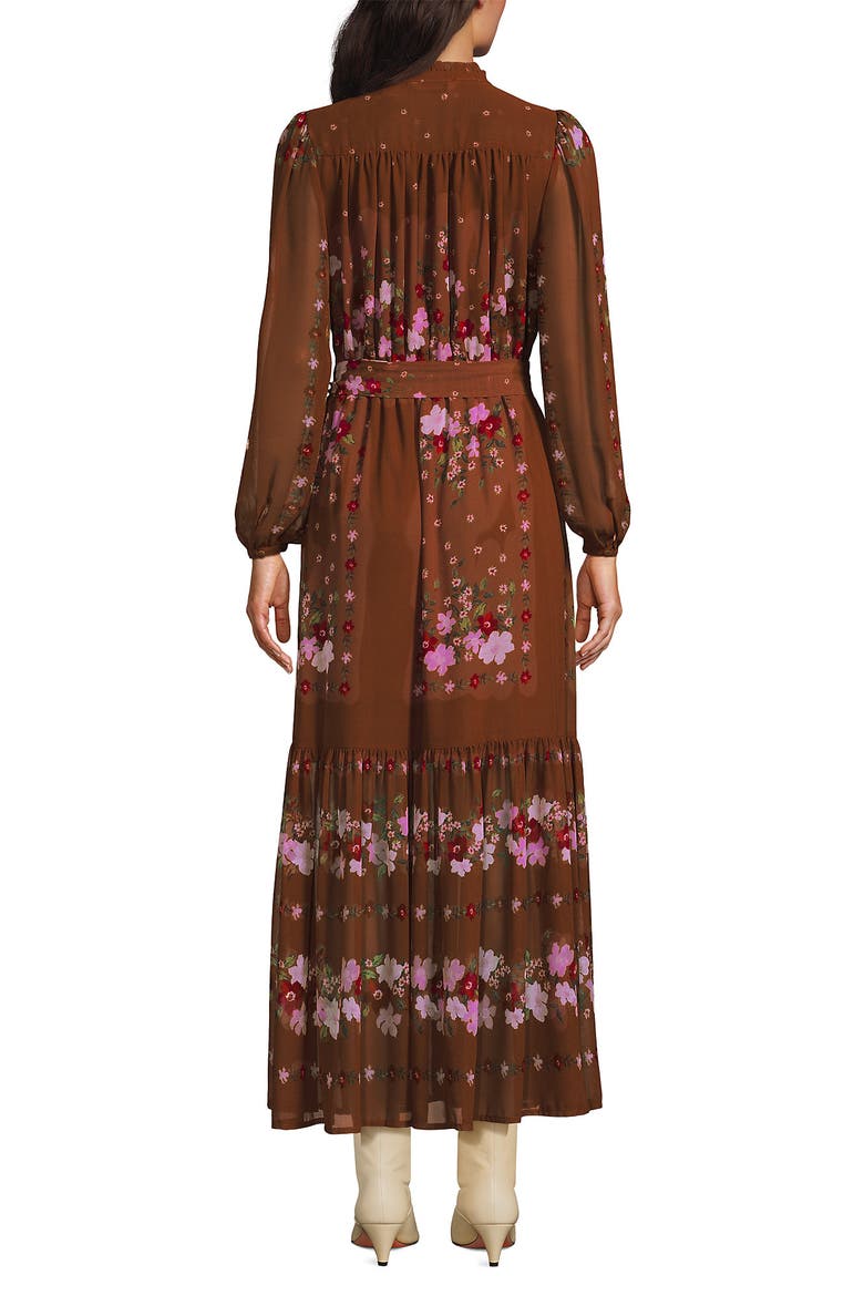 Chiffon Tiered Long Sleeve Maxi Dress, Alternate, color, Rich Ginger Floral Stripe