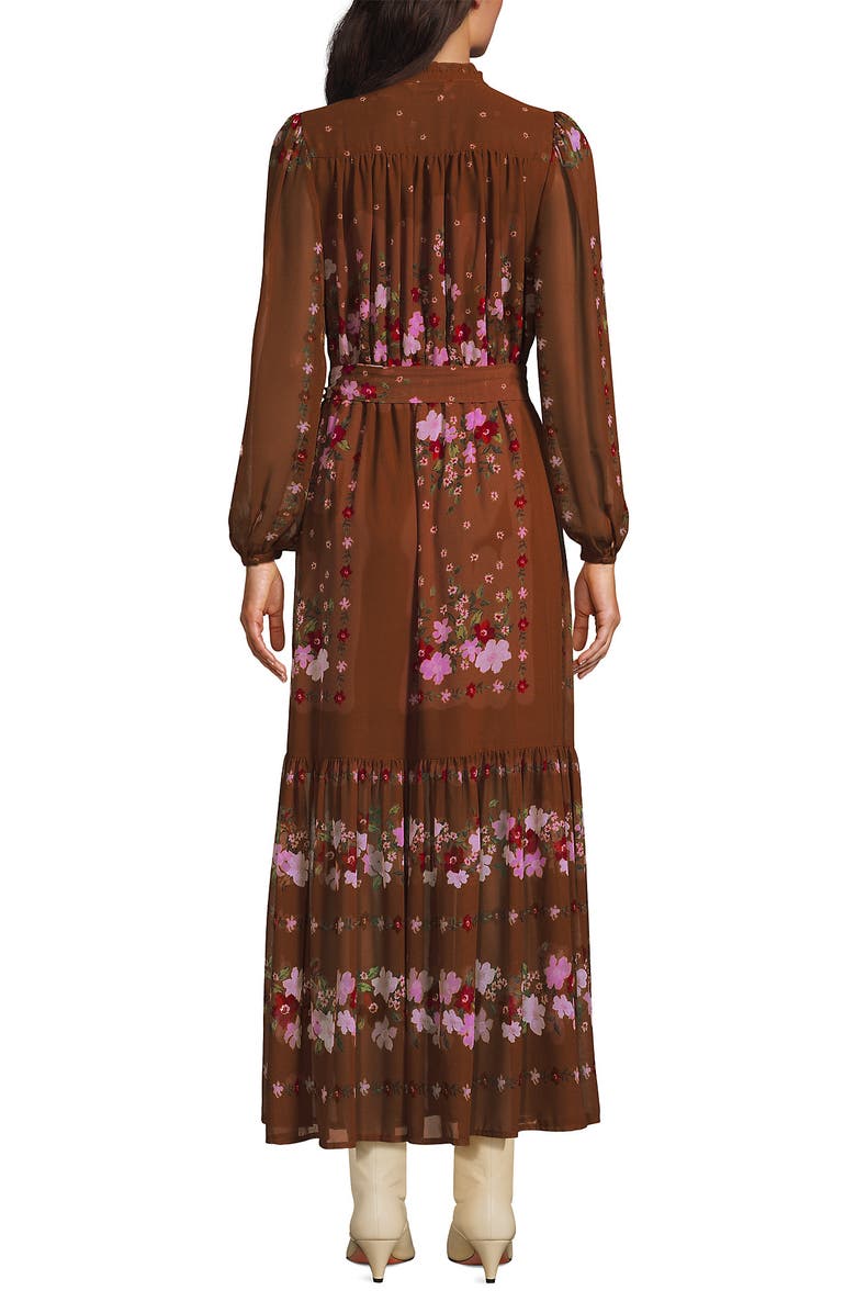 Lands' End Chiffon Tiered Long Sleeve Maxi Dress, Alternate, color, Rich Ginger Floral Stripe