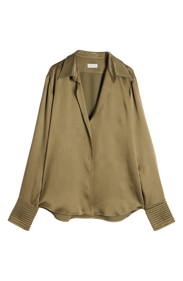 Dries Van Noten Celinta Satin Button-Up Shirt, Alternate, color, Khaki