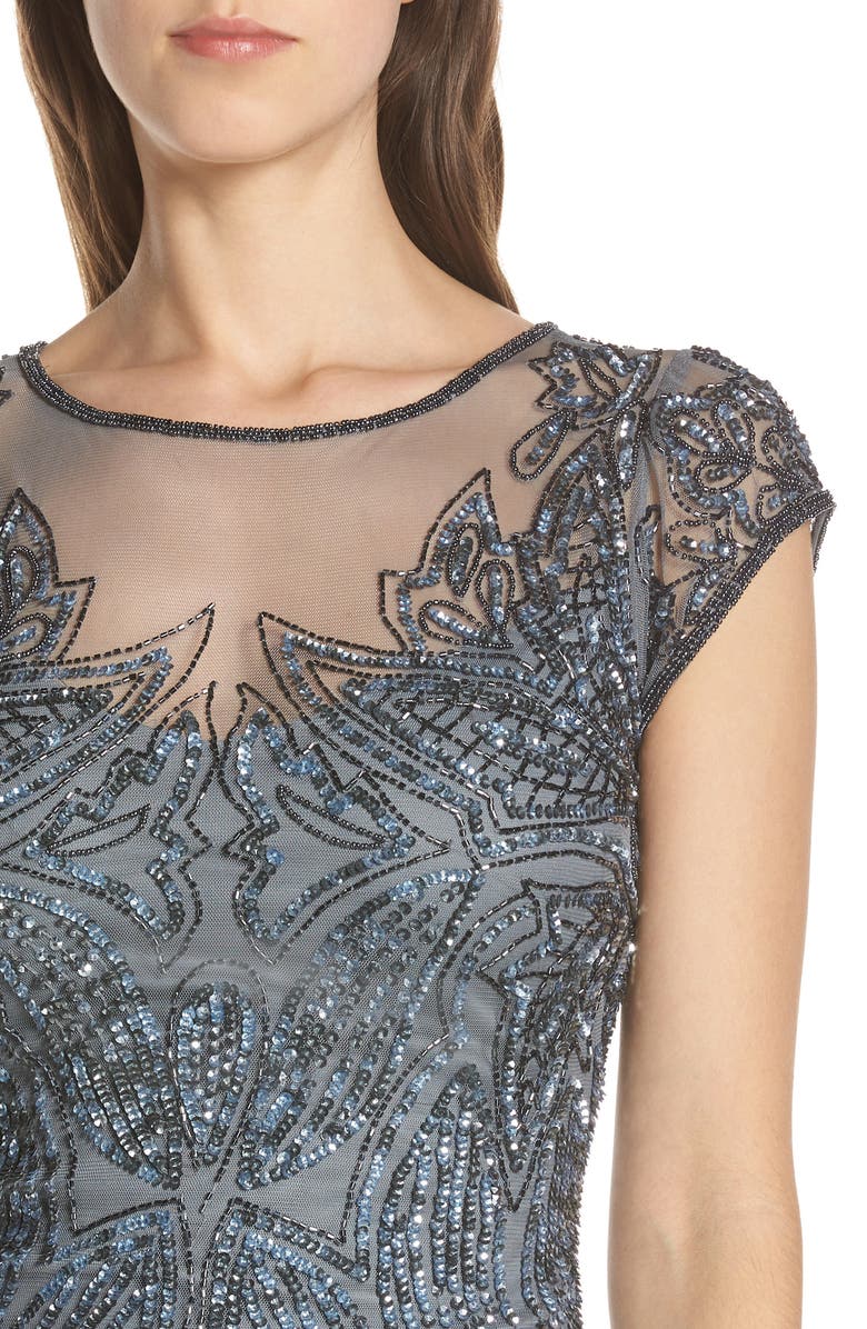 Pisarro Nights Beaded Illusion Yoke Sheath Dress, Alternate, color, 