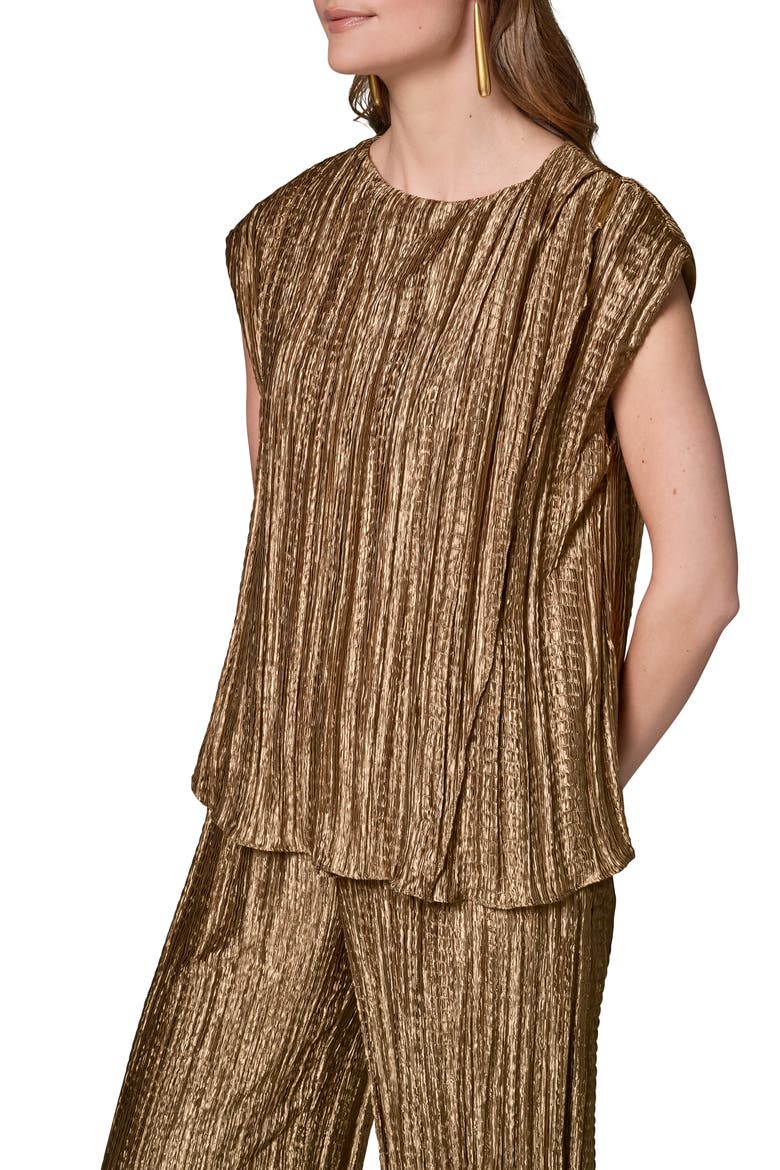 Pleated Metallic Top, Alternate, color, GOLD