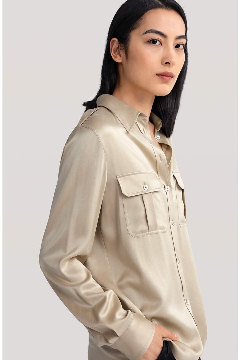 Women's Sandwashed Silk Shirt With Epaulettes, Alternate, color, Light Apricot