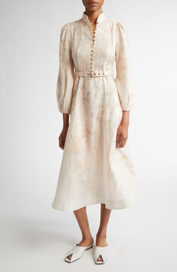 パーティードレス ZIMMERMANN 'floral print linen midi dress with 9143DF241 Illustration Buttoned Midi Dress