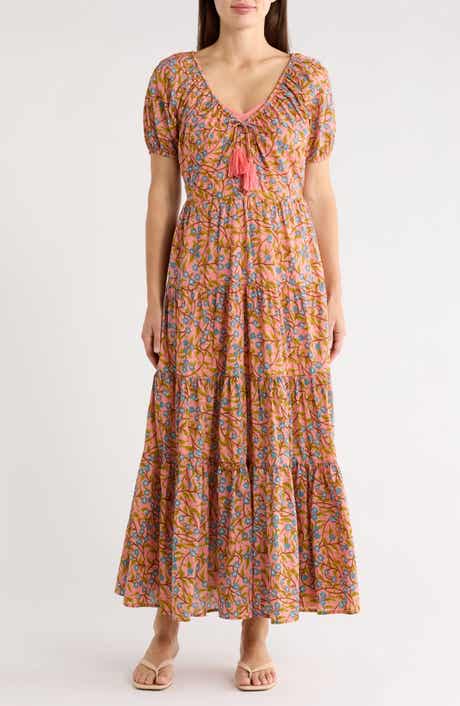 Maisie Short Sleeve Tiered Cotton Midi Dress