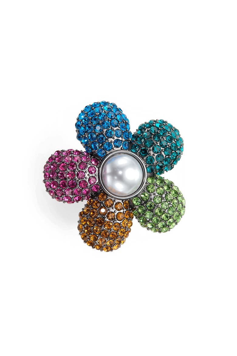 Pavé Crystal & Faux Pearl Flower Cocktail Ring, Alternate, color, RAINBOW MULTI