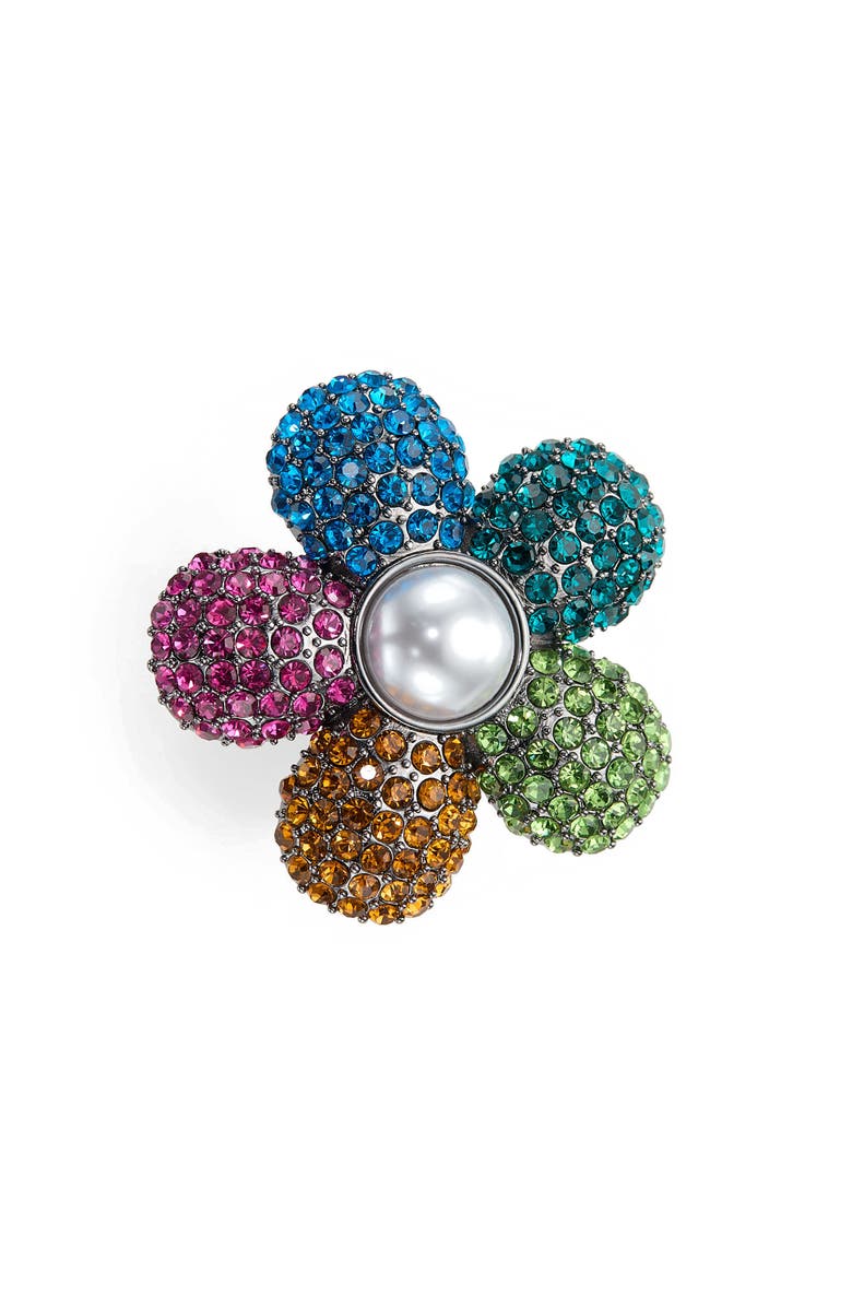 Kurt Geiger London Pavé Crystal & Faux Pearl Flower Cocktail Ring, Alternate, color, Rainbow Multi