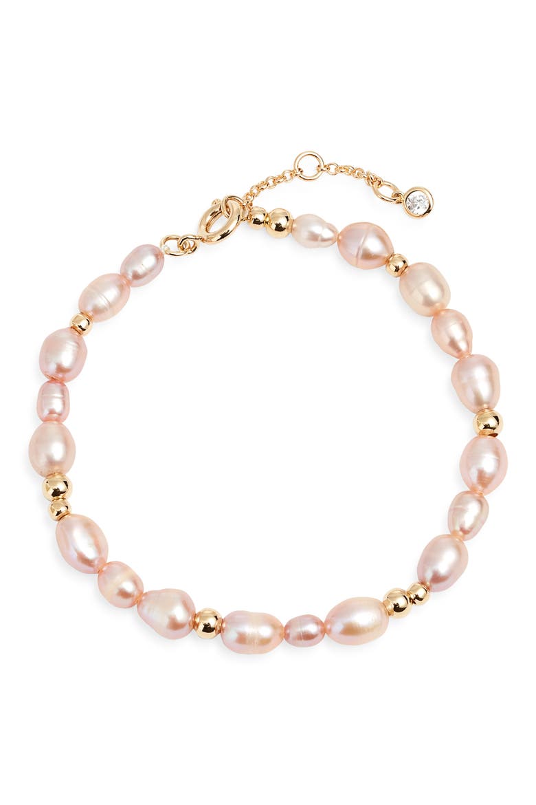 Demi Fine Freshwater Pearl Bracelet, Main, color, BLUSH- 14K GOLD PLATED